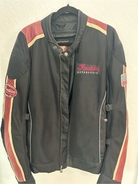 Indian Motorcycle mesh riding jacket with red and gold leather accents 2XL